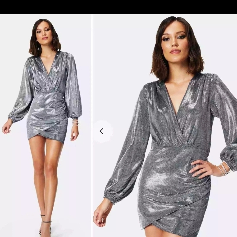 Ramy Brook Metallic Silver Long Sleeve Dress